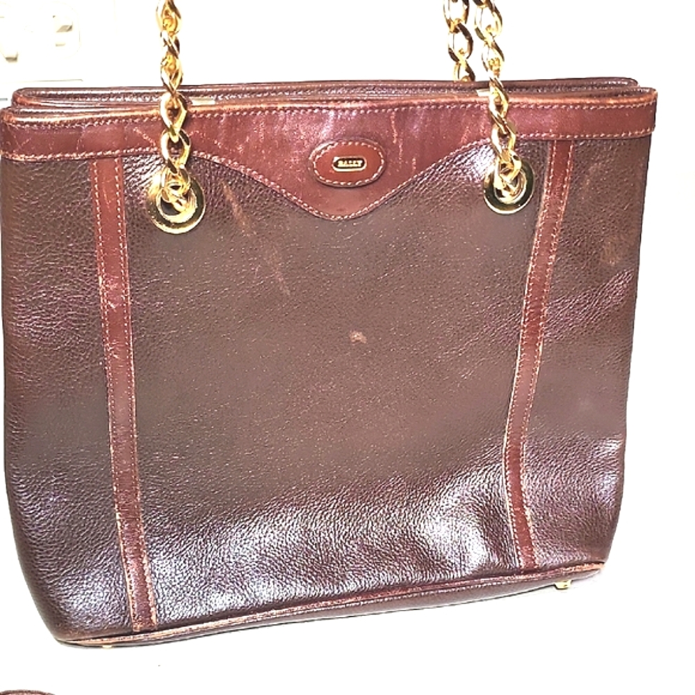 Bally Leather Brown Shoulder Bag, Double Straps. Made In Italy. - Picture 3 of 13